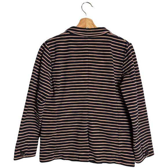 J. Crew Striped Cotton Sweatshirt Blazer Jacket Women's Medium Black Tan Preppy - Picture 2 of 15